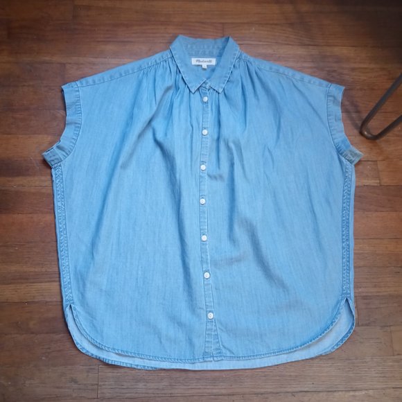 Madewell Women's Blue Button Down Shirt - Picture 8 of 15